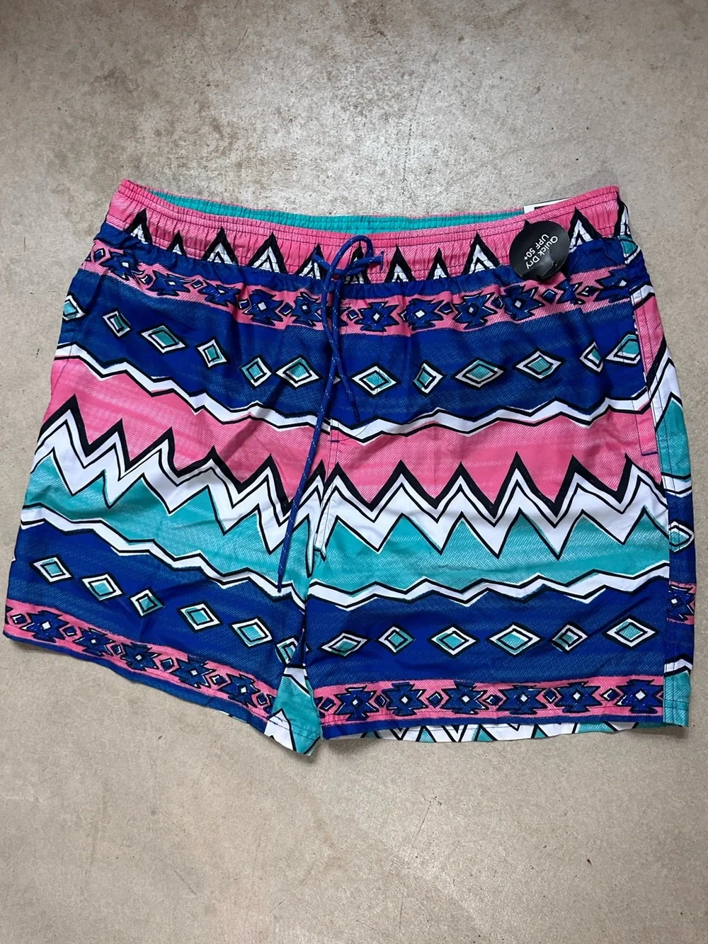 NWT Men’s Swim Trunks LG 36-38 Blue Pink Aztec Print Mesh Lined No Boundaries